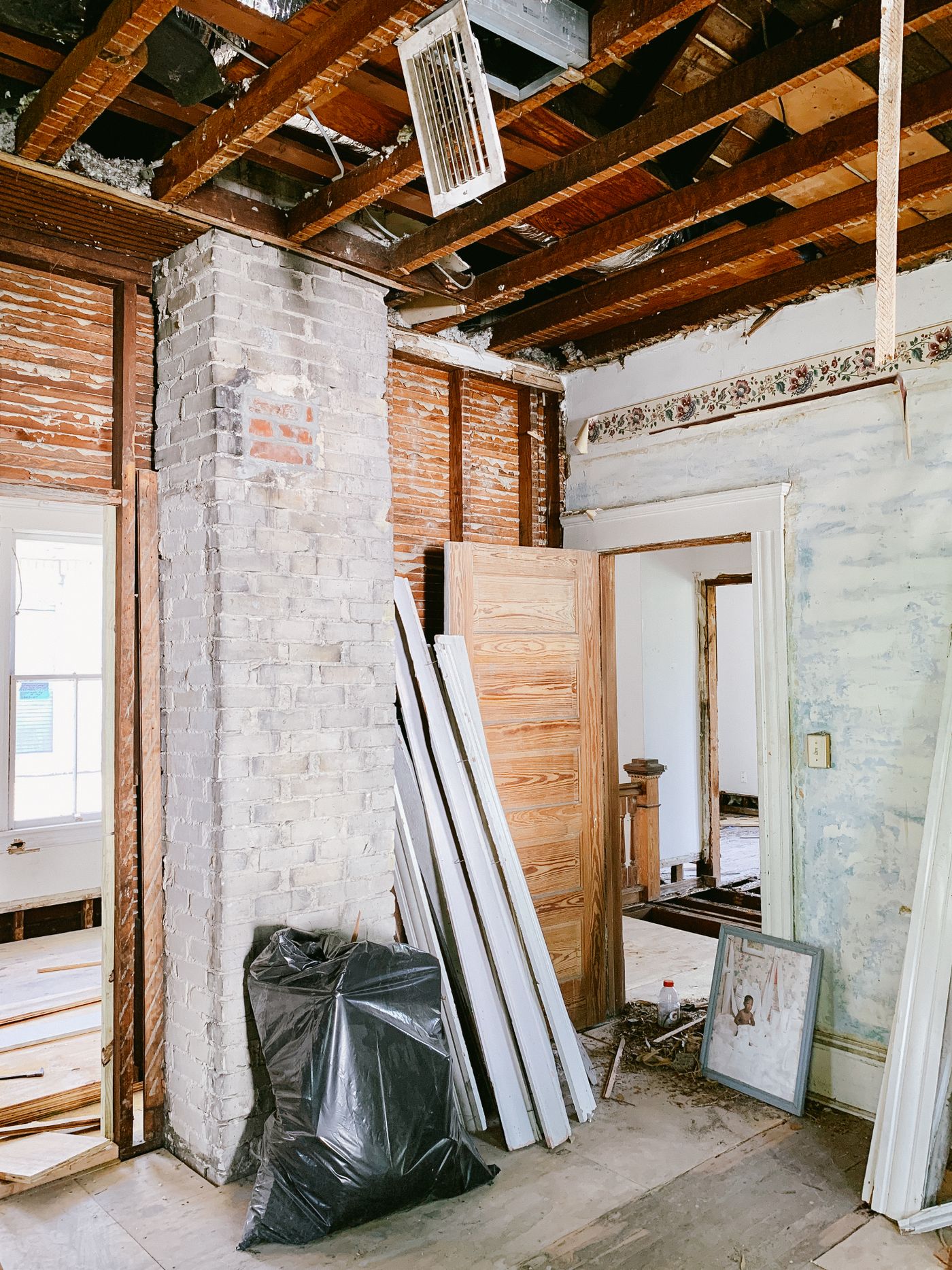 Stock inspiration: exposed timber and masonry inside a home being renovated.