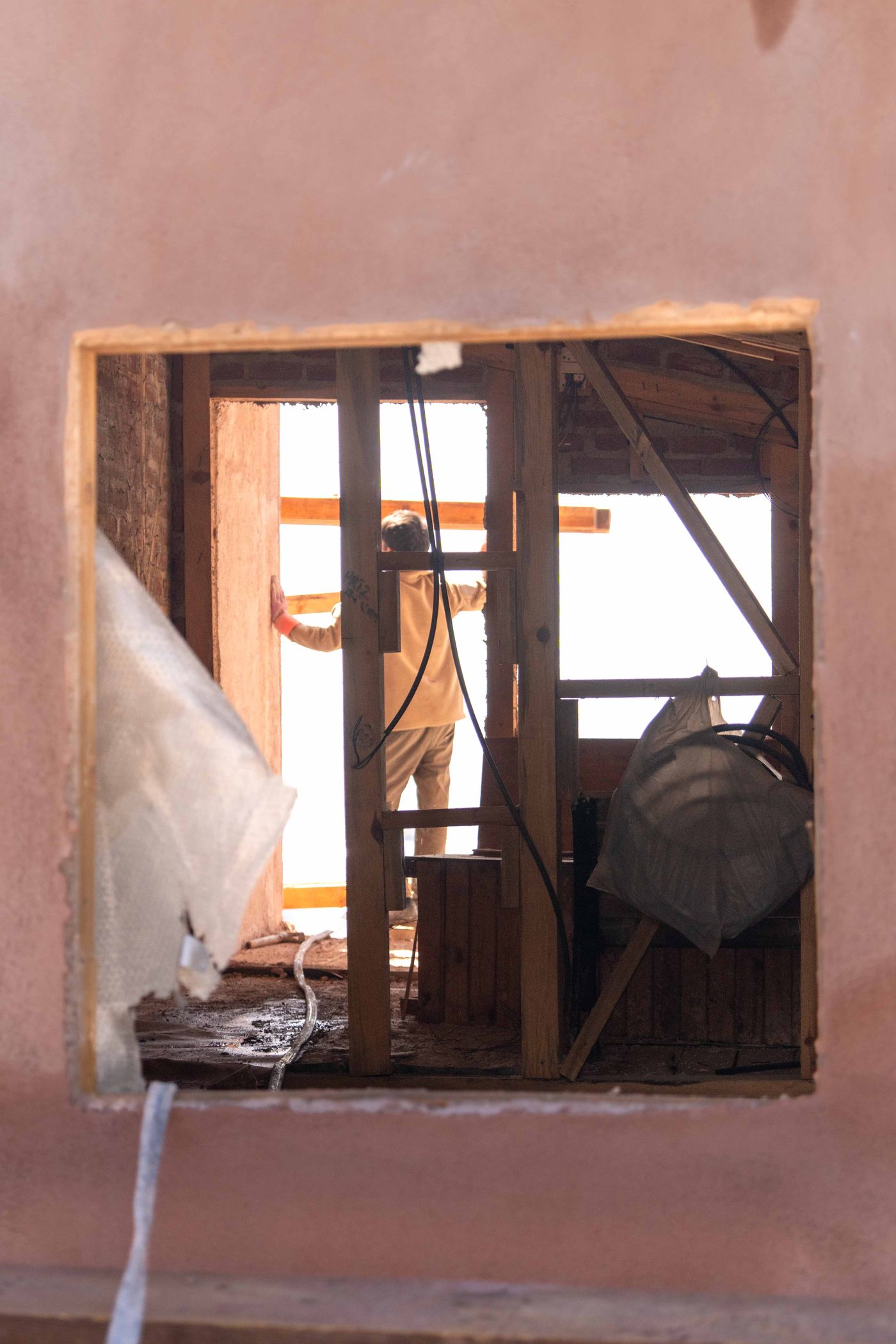 Stock inspiration: an internal wall opening and timber framework during renovation.